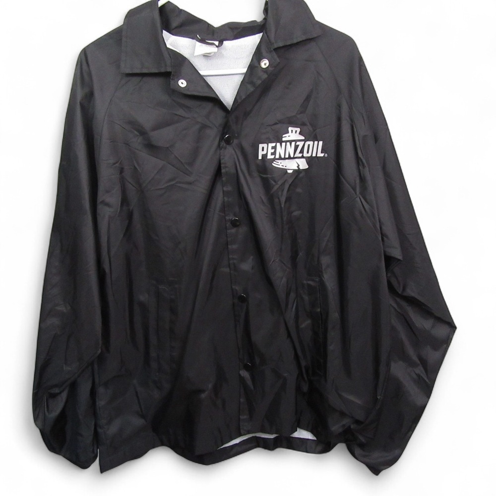 Augusta Mens Pennzoil Snap Button Windbreaker Jacket L Black Nascar Checkered